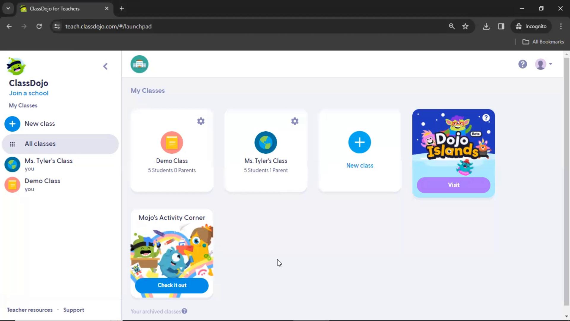 Adding a new class on ClassDojo video screenshot