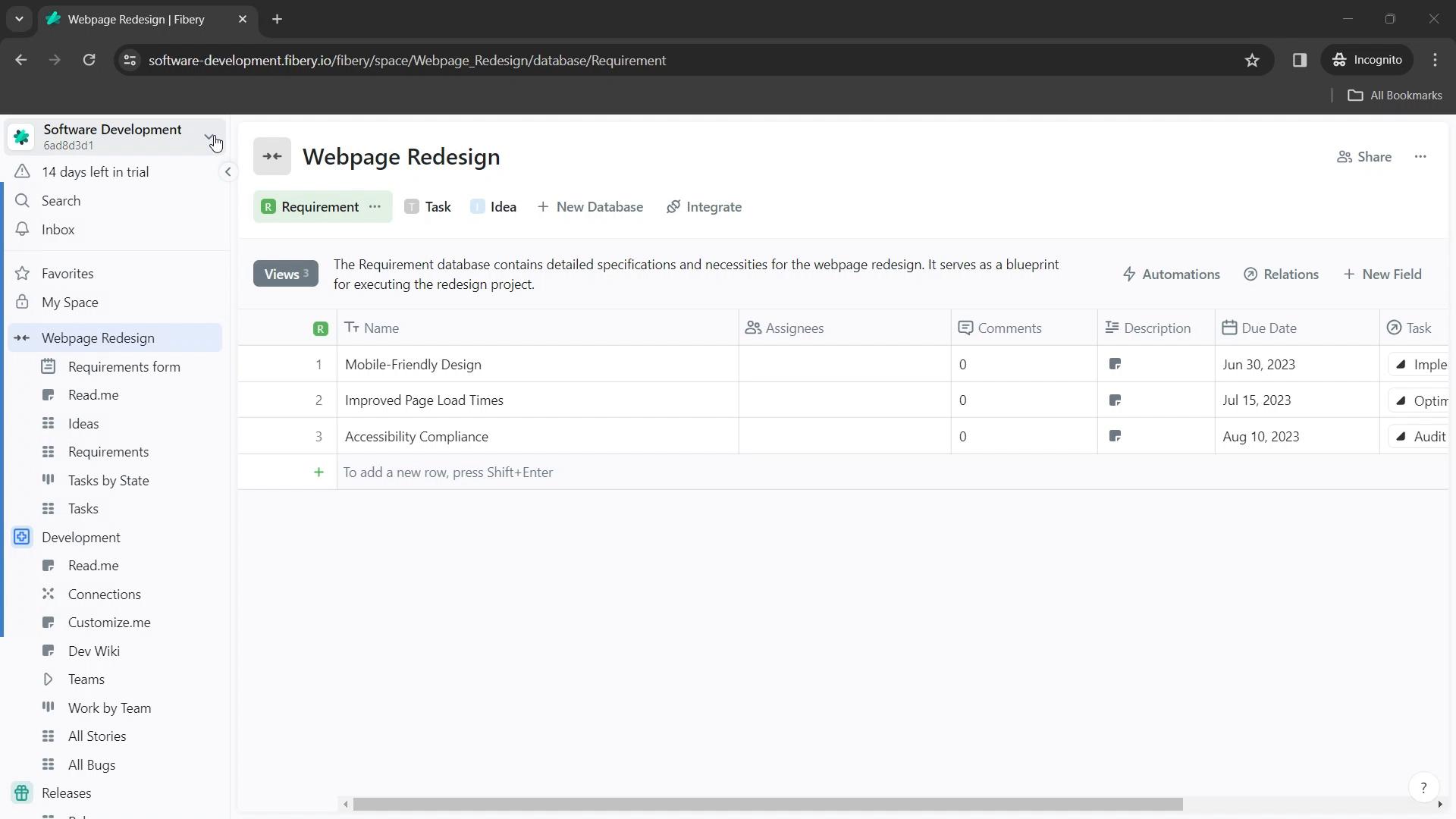 Screenshot of Adjusting preferences on Fibery