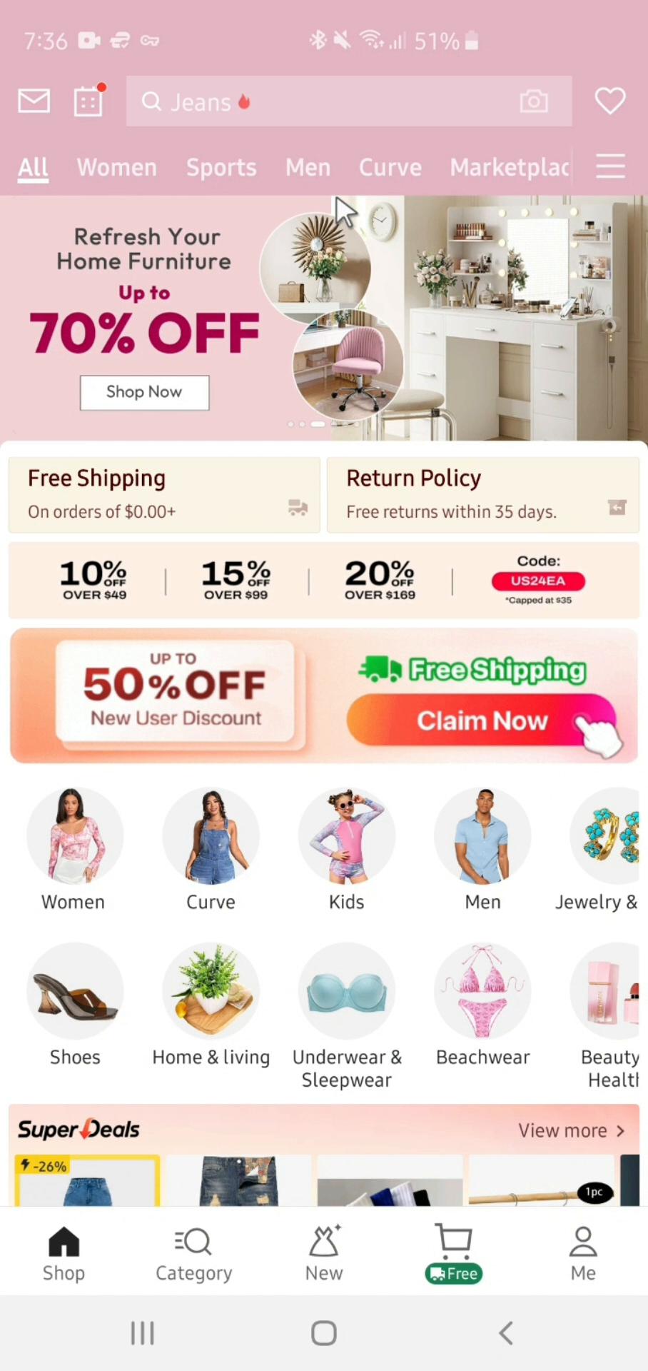 Screenshot of Sharing on Shein