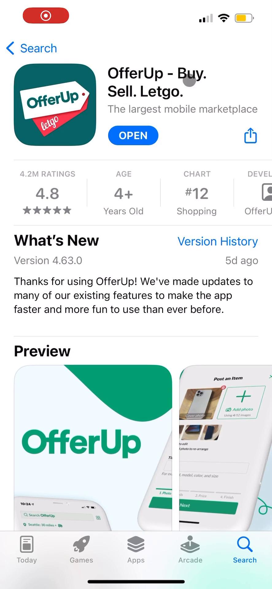 Screenshot of Onboarding on OfferUp