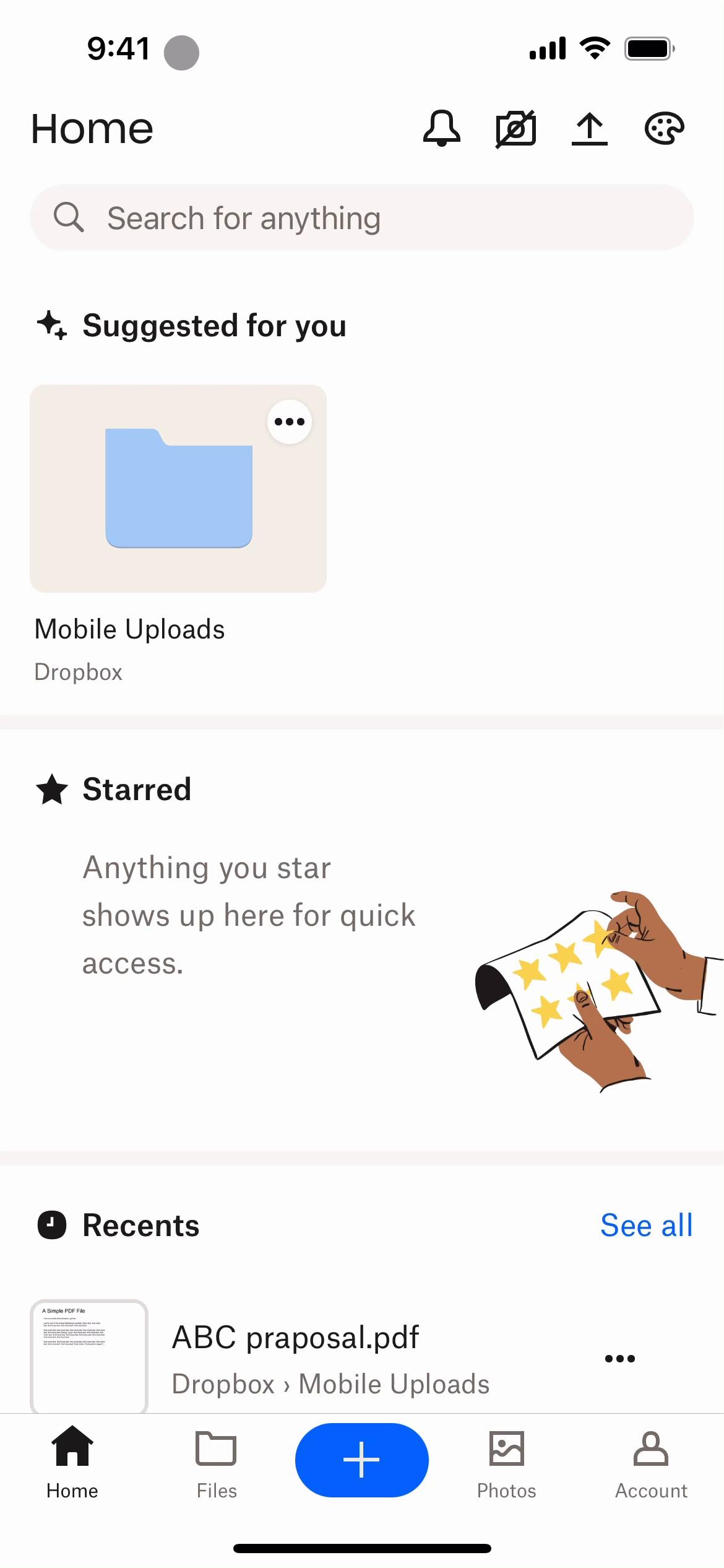 Screenshot of Filtering on Dropbox