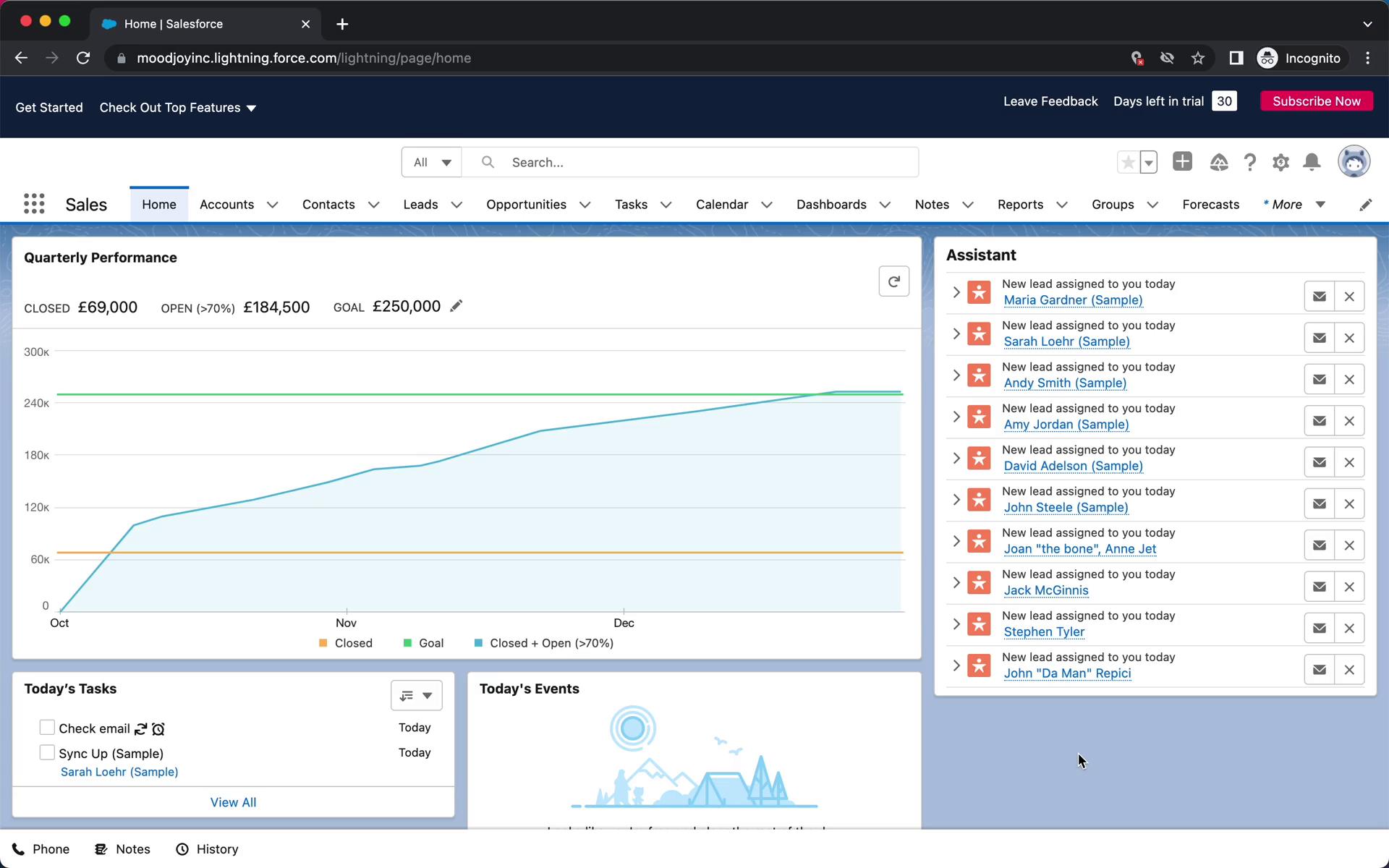 Screenshot of Exporting data on Salesforce