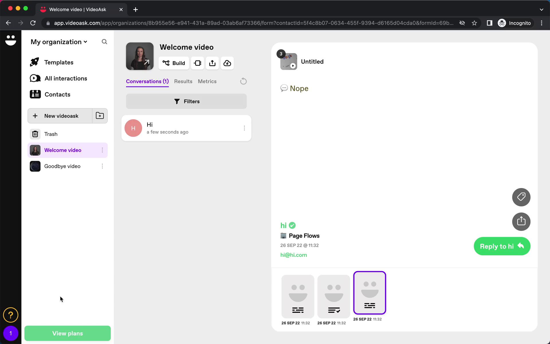 Screenshot of Referrals on VideoAsk