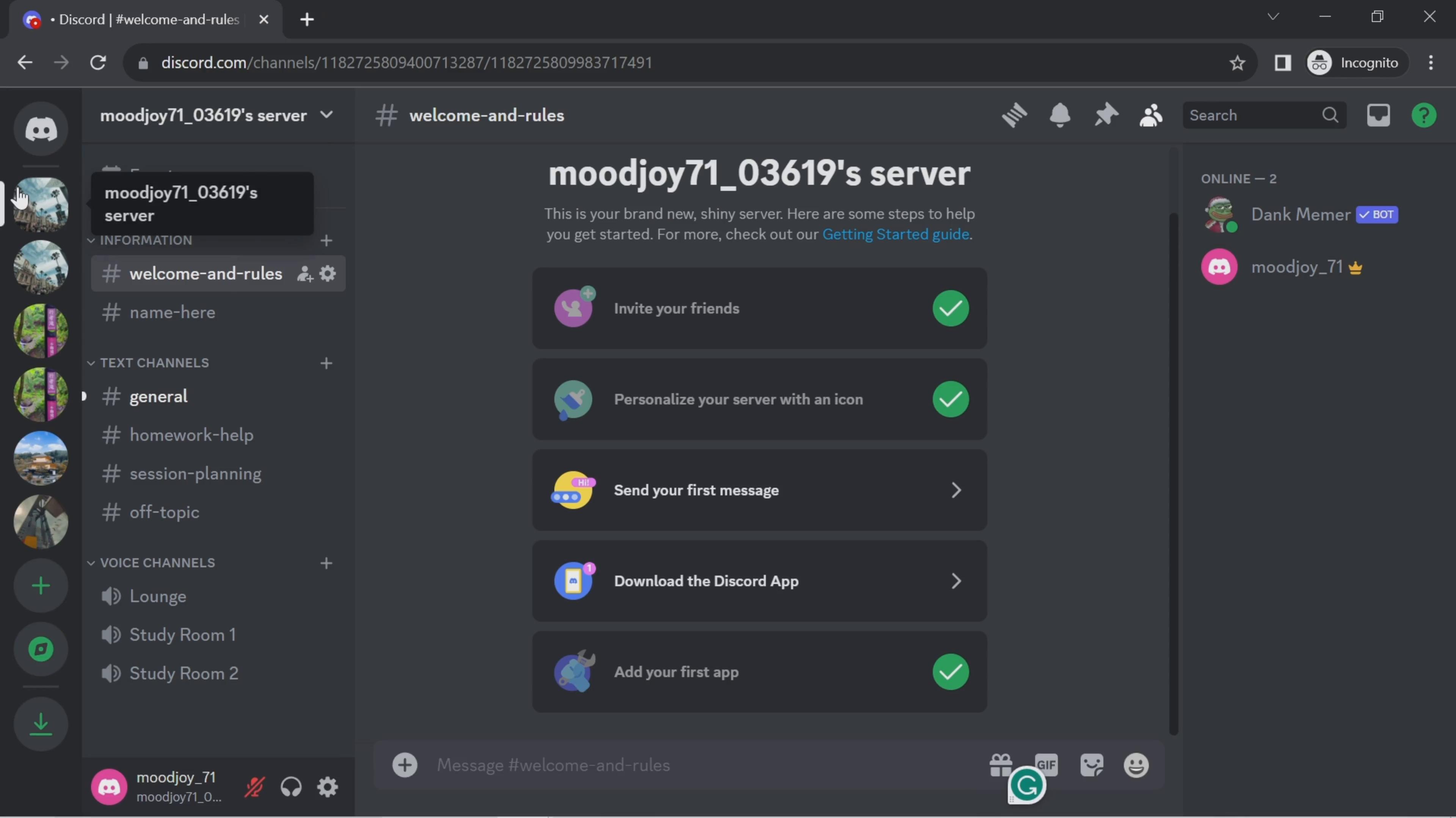 Screenshot of Adding apps to server on Discord