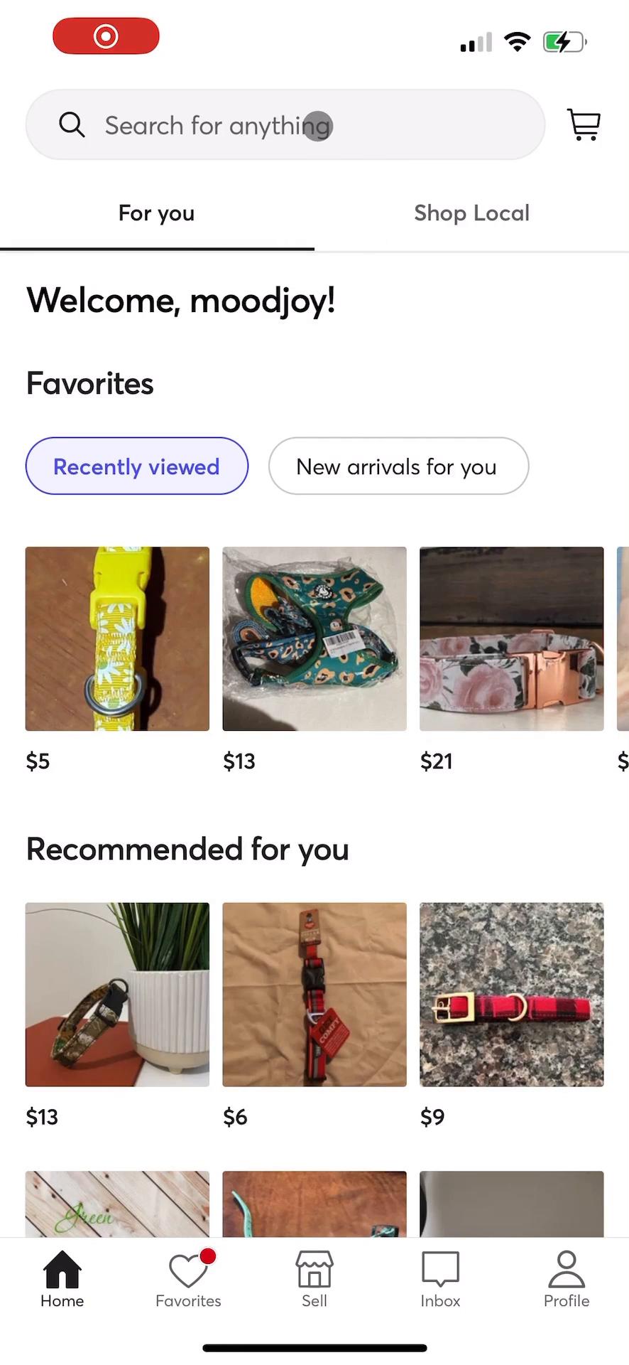 Screenshot of Searching on Mercari