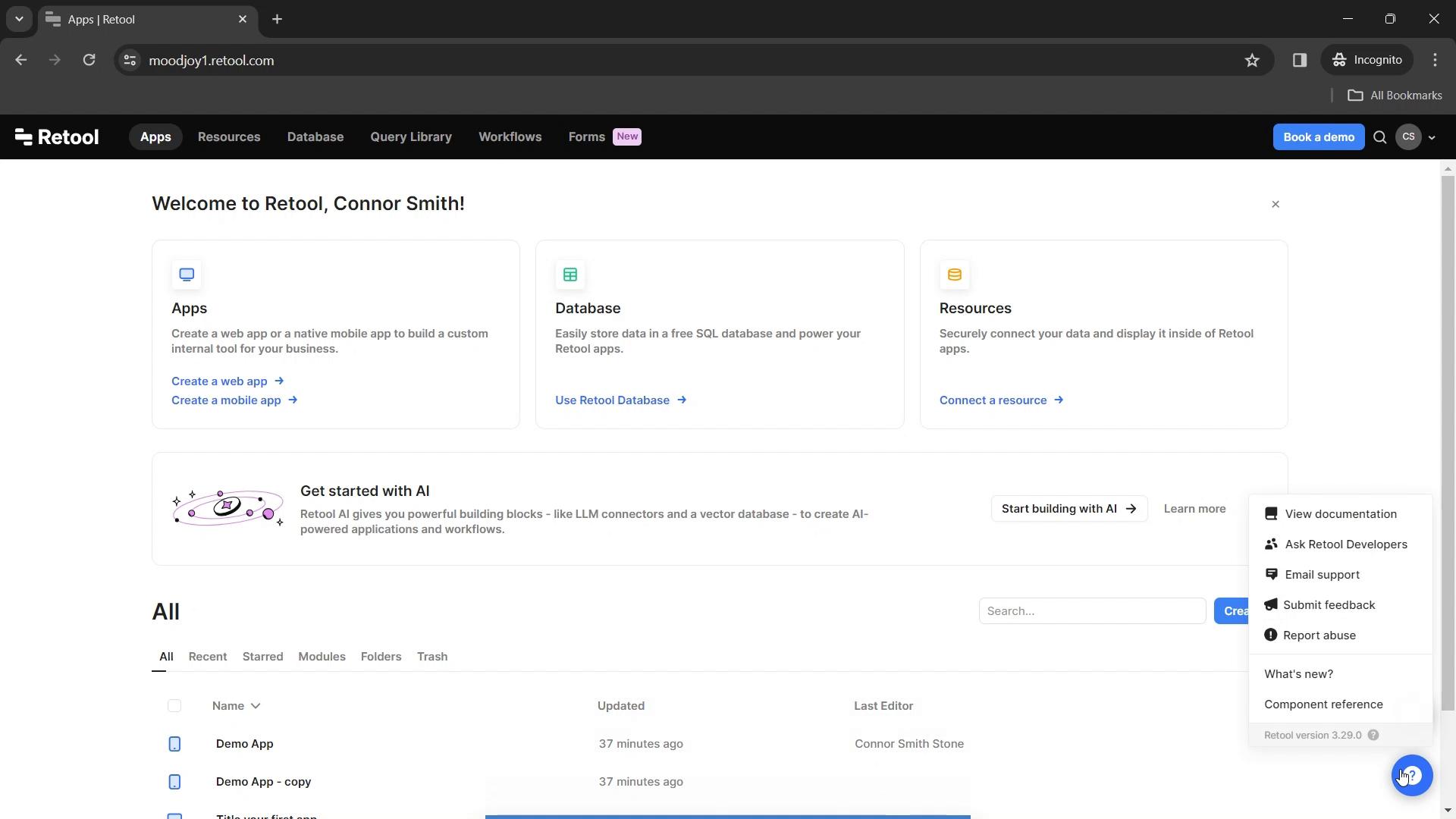 Screenshot of Help center on Retool