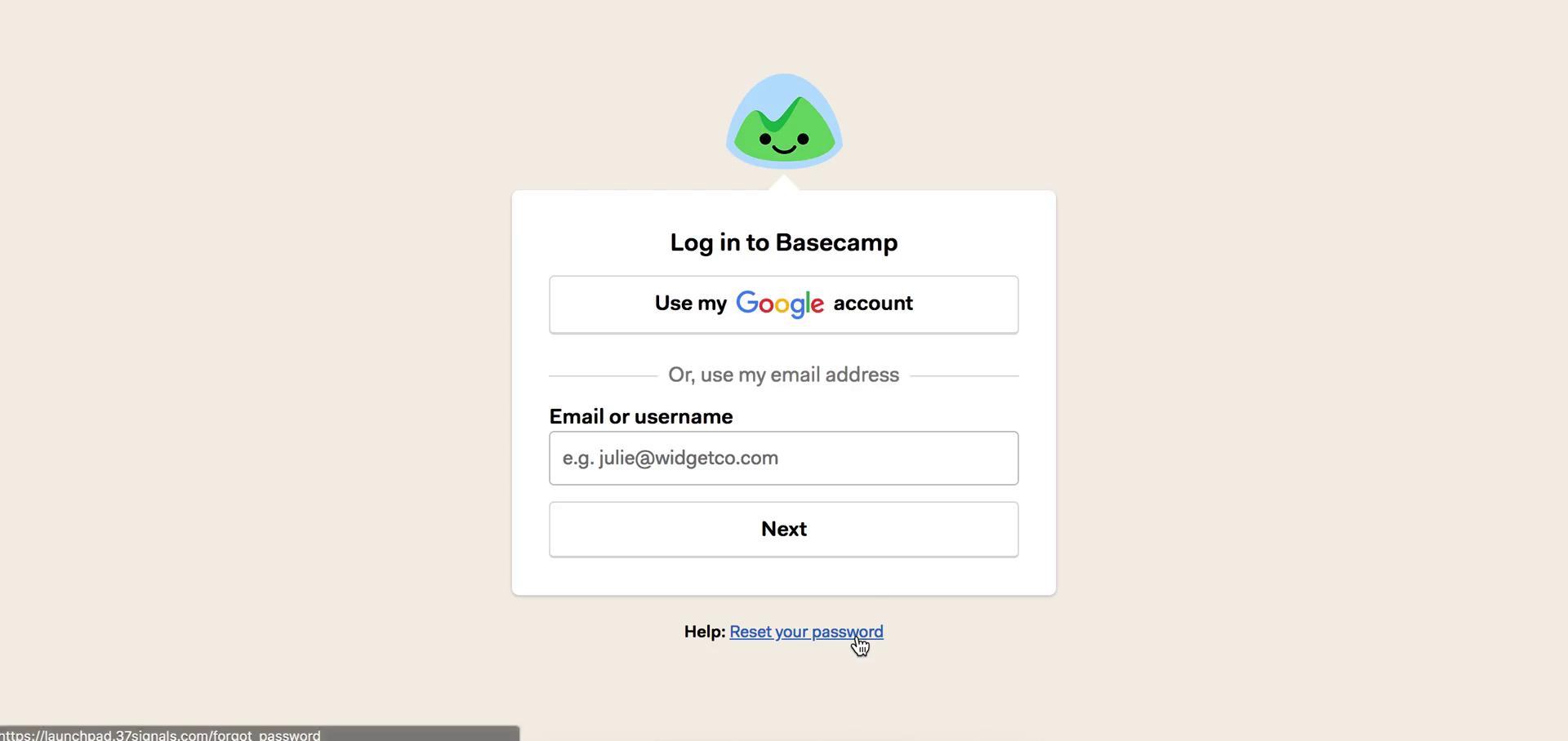 Password reset on Basecamp video screenshot