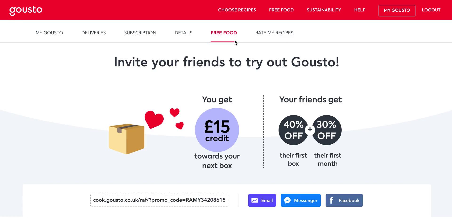 Inviting people on Gousto video screenshot