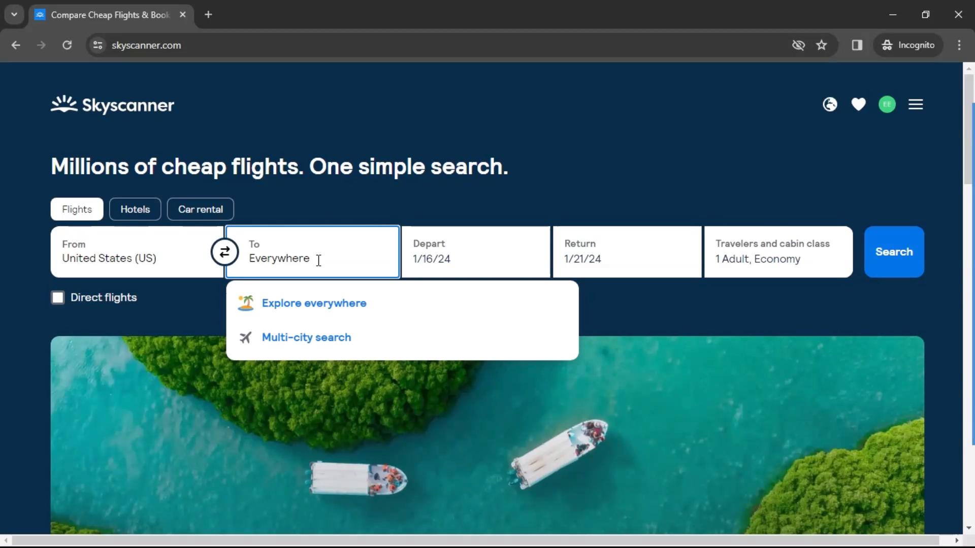 Searching on Skyscanner video screenshot