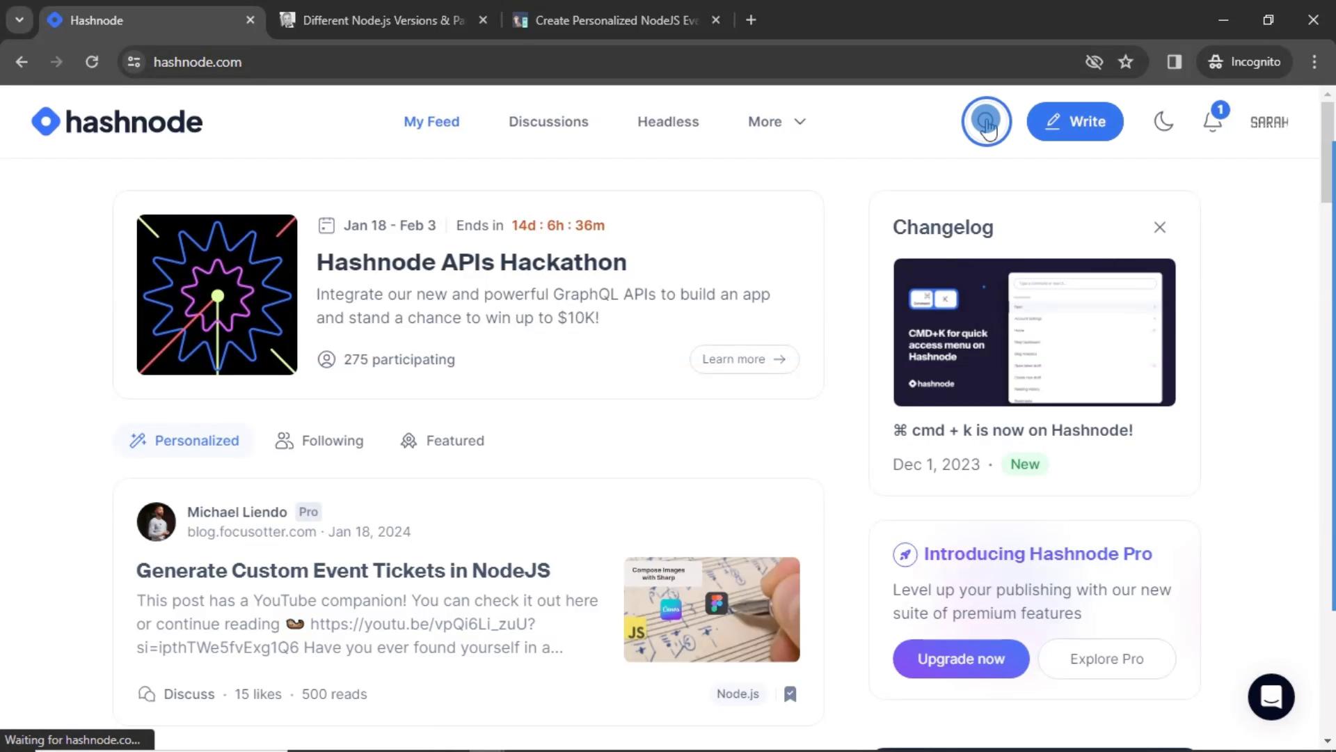 Searching on Hashnode video screenshot