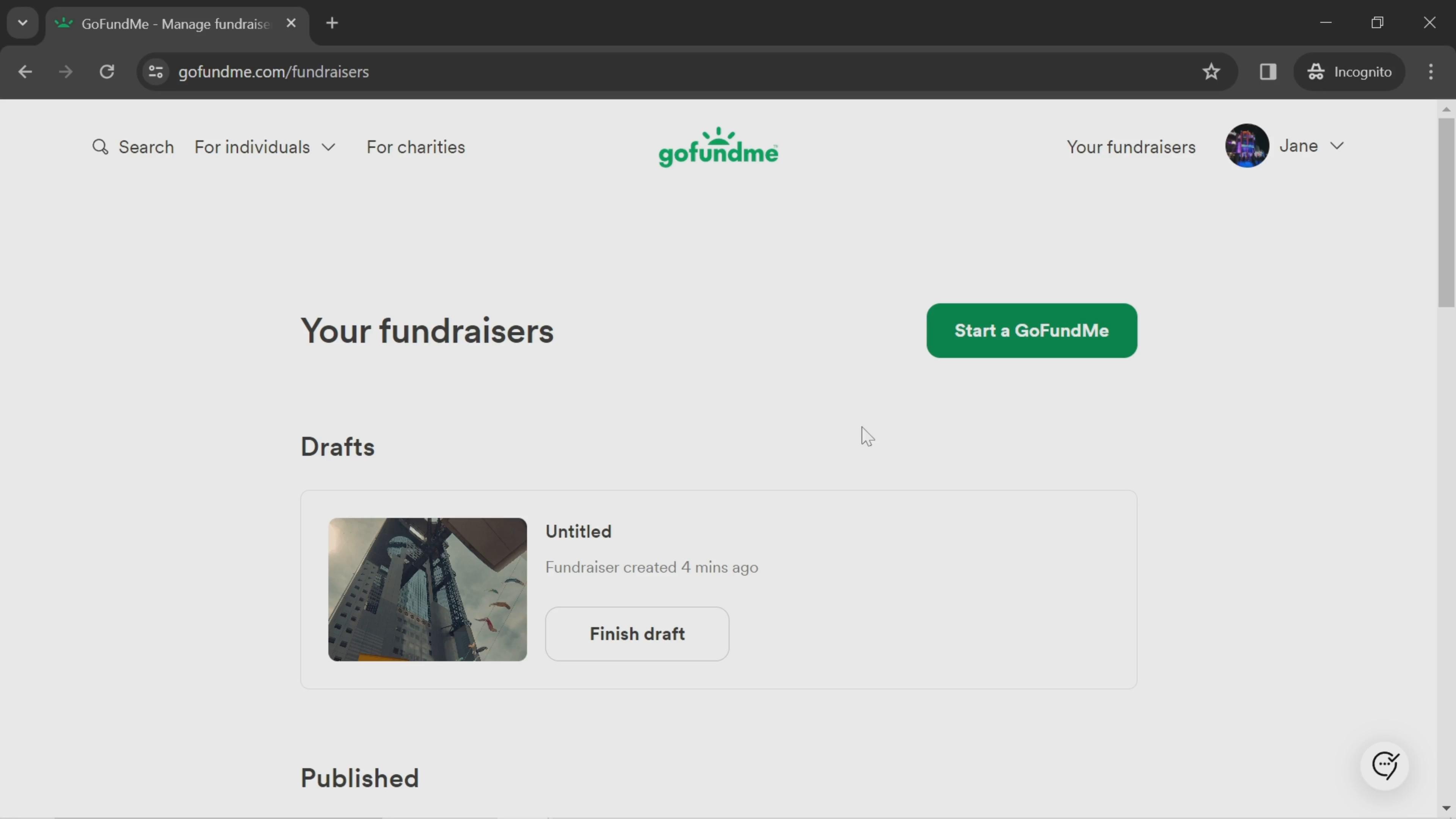 Screenshot of Discovering content on GoFundMe