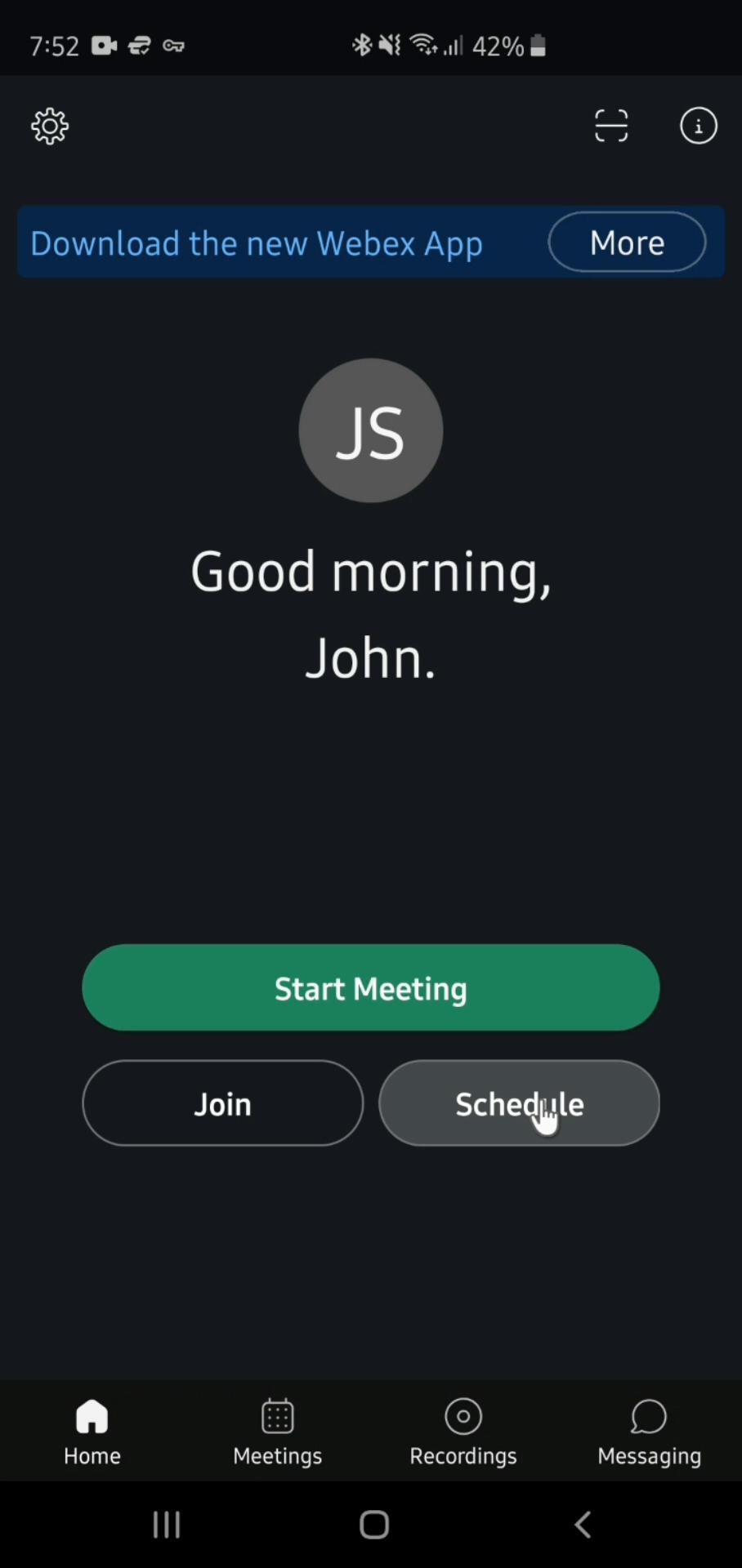 Scheduling a meeting on Webex video screenshot