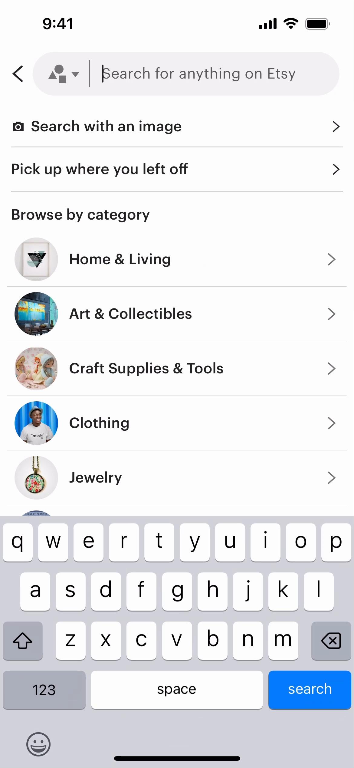 Screenshot of Filtering on Etsy