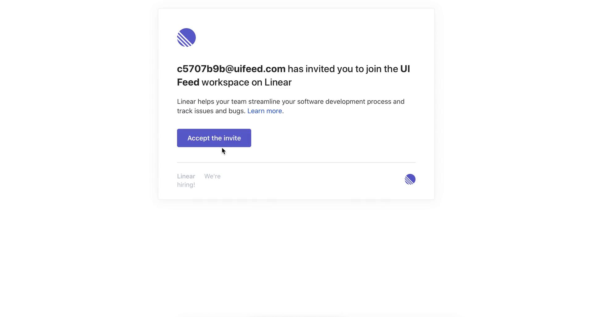 Accepting an invite on Linear video screenshot