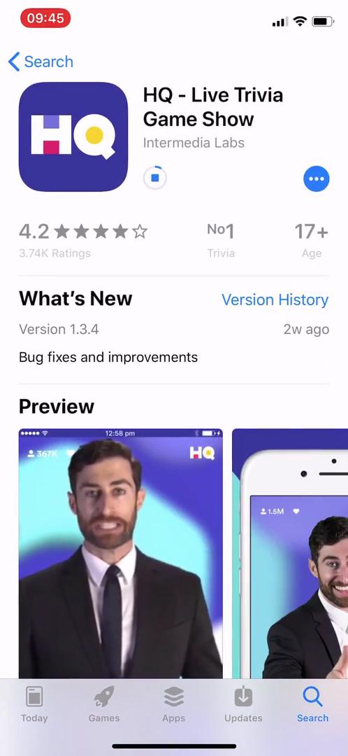 Screenshot of Onboarding on HQ Trivia