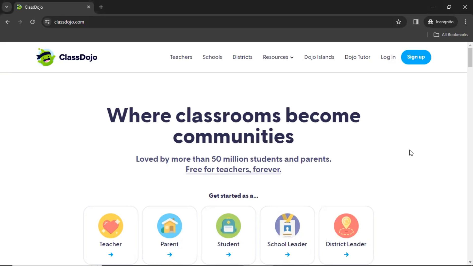 Screenshot of Logging in on ClassDojo