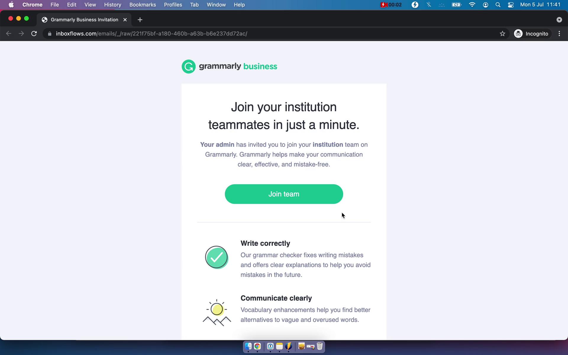 Accepting an invite on Grammarly video screenshot