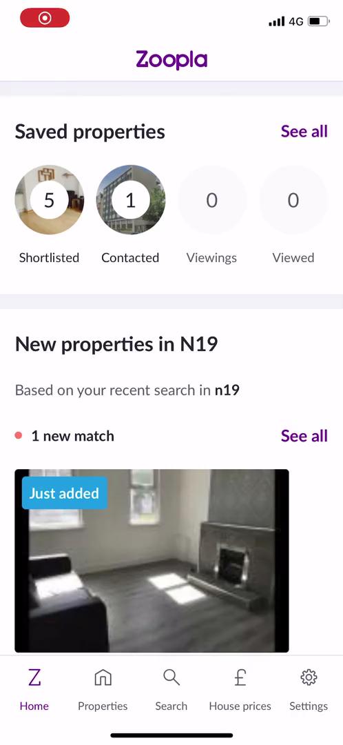 Screenshot of Searching on Zoopla