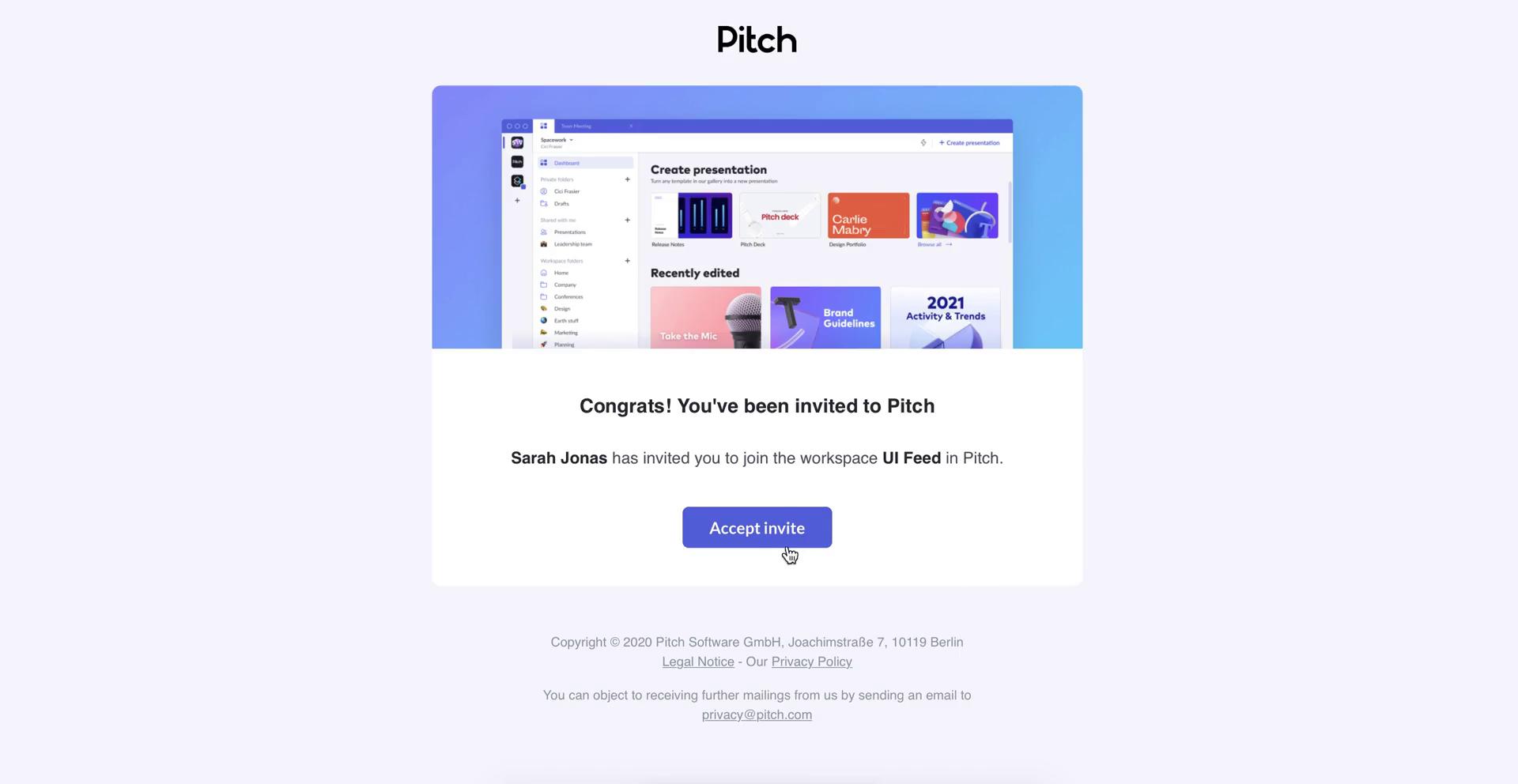 Accepting an invite on Pitch video screenshot