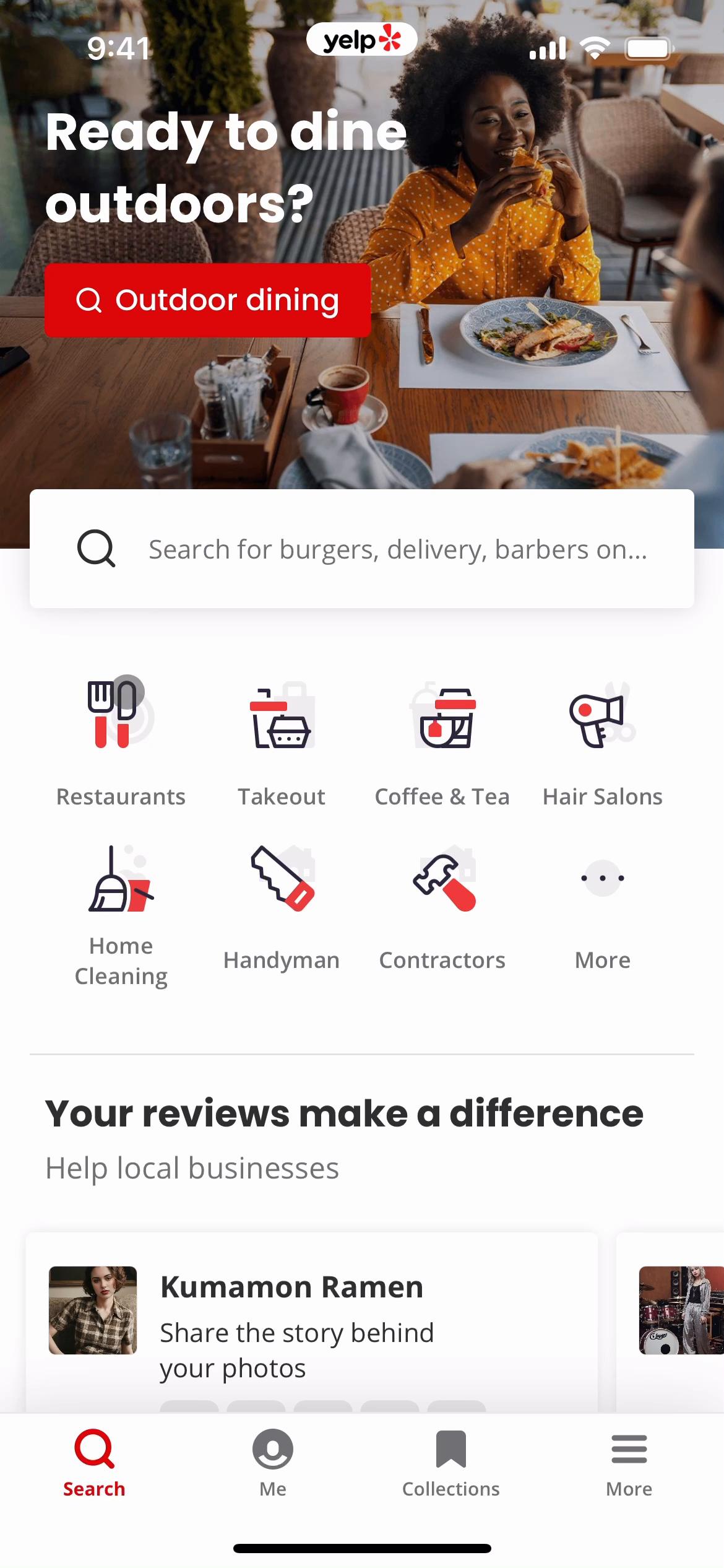 Screenshot of Filtering on Yelp