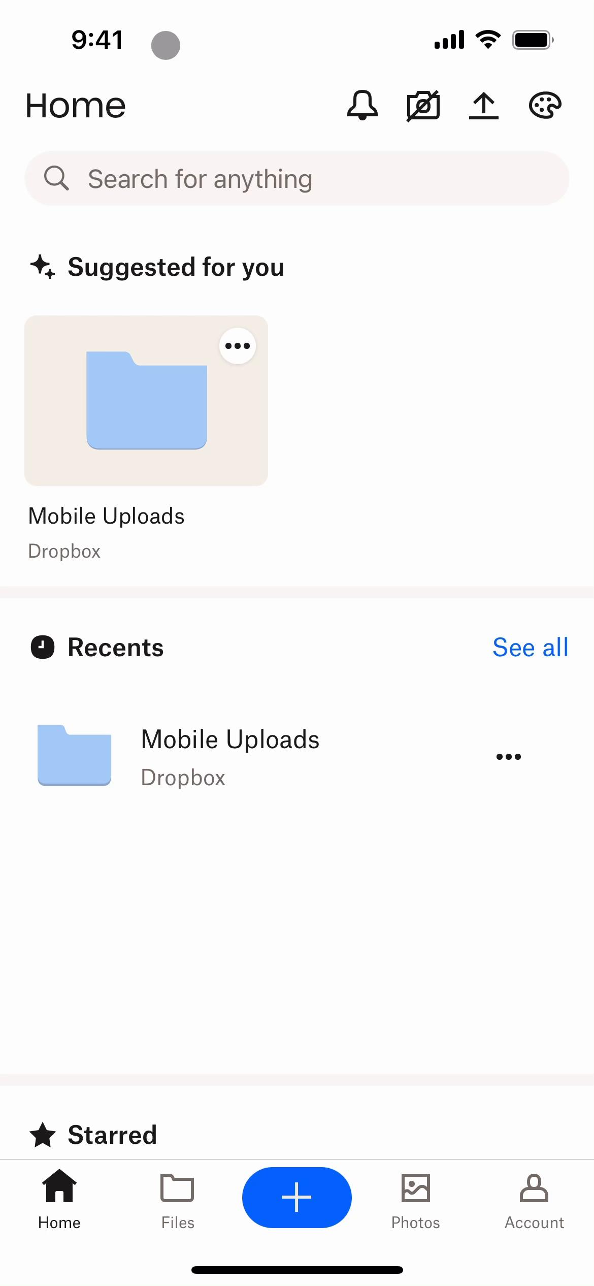 Screenshot of Settings on Dropbox