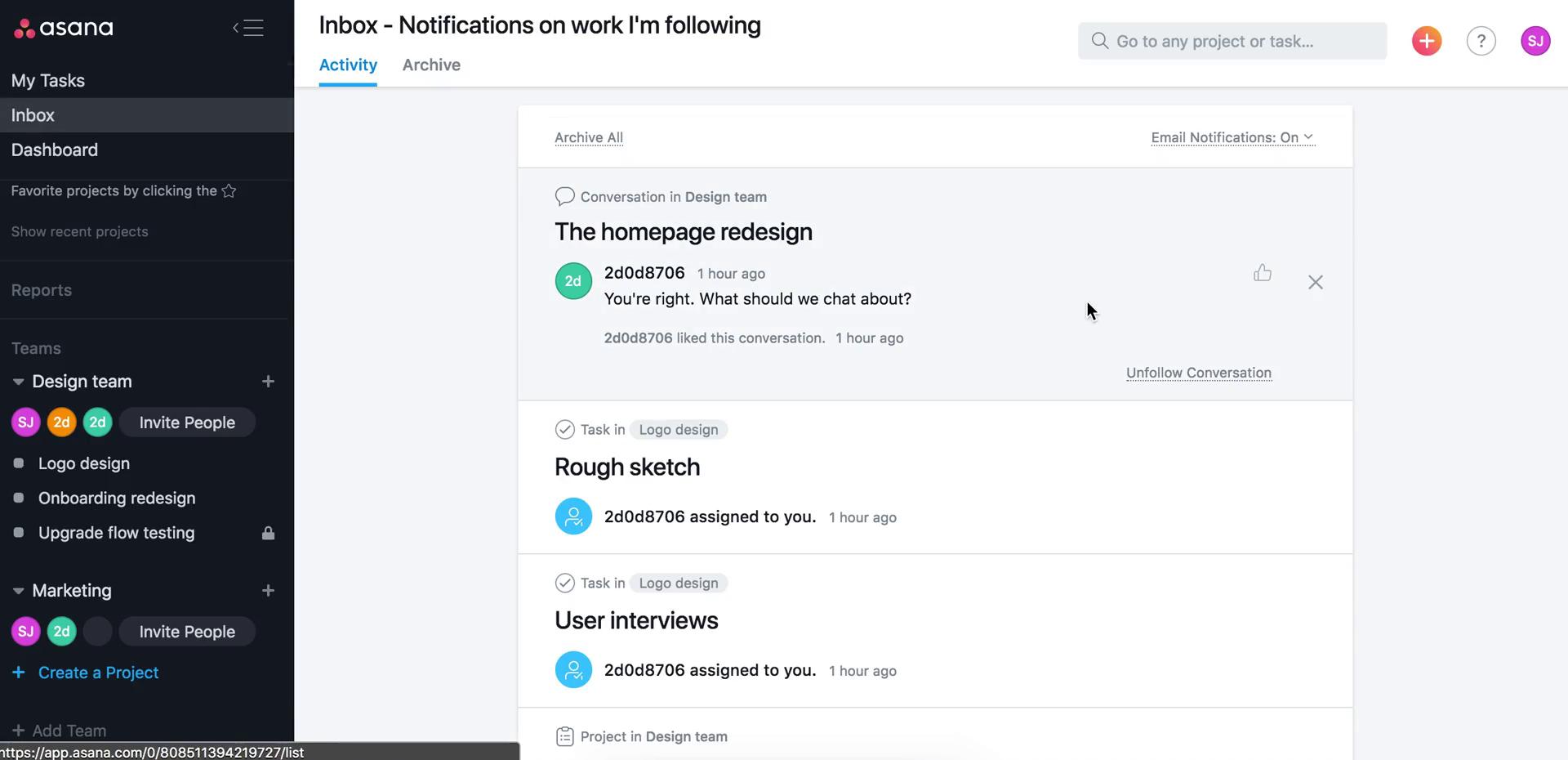 Activity feed on Asana video screenshot