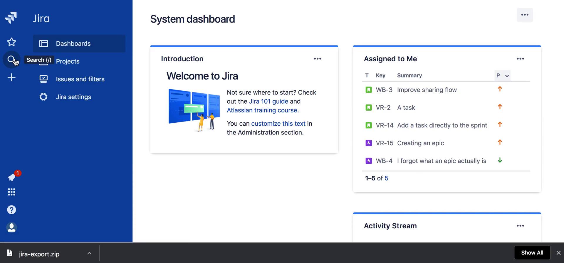 Searching on Jira video screenshot