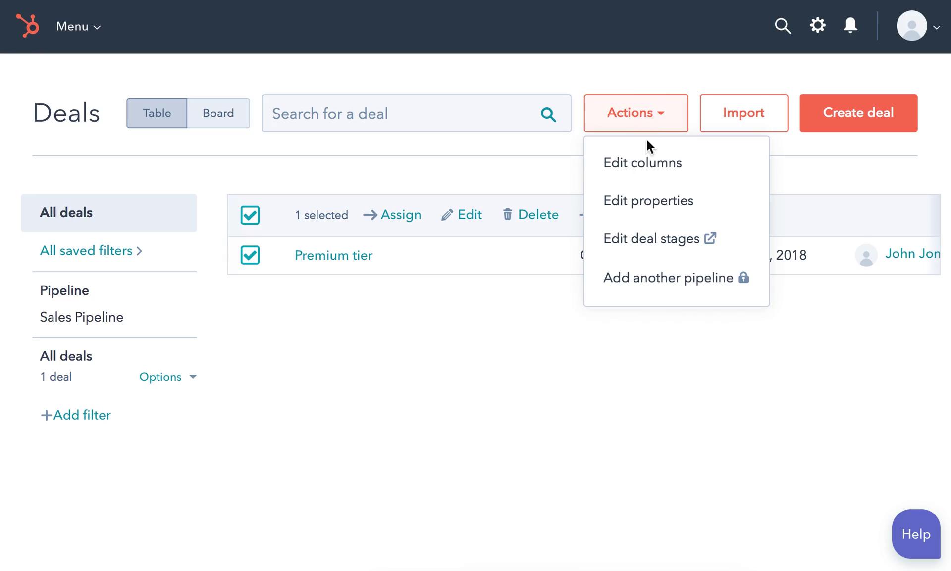 Editing columns on HubSpot CRM video screenshot