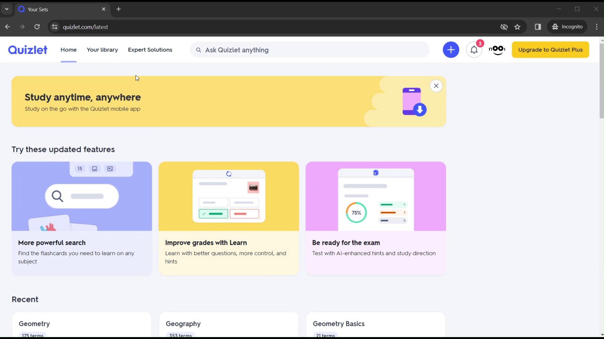 Screenshot of Filtering and sorting on Quizlet