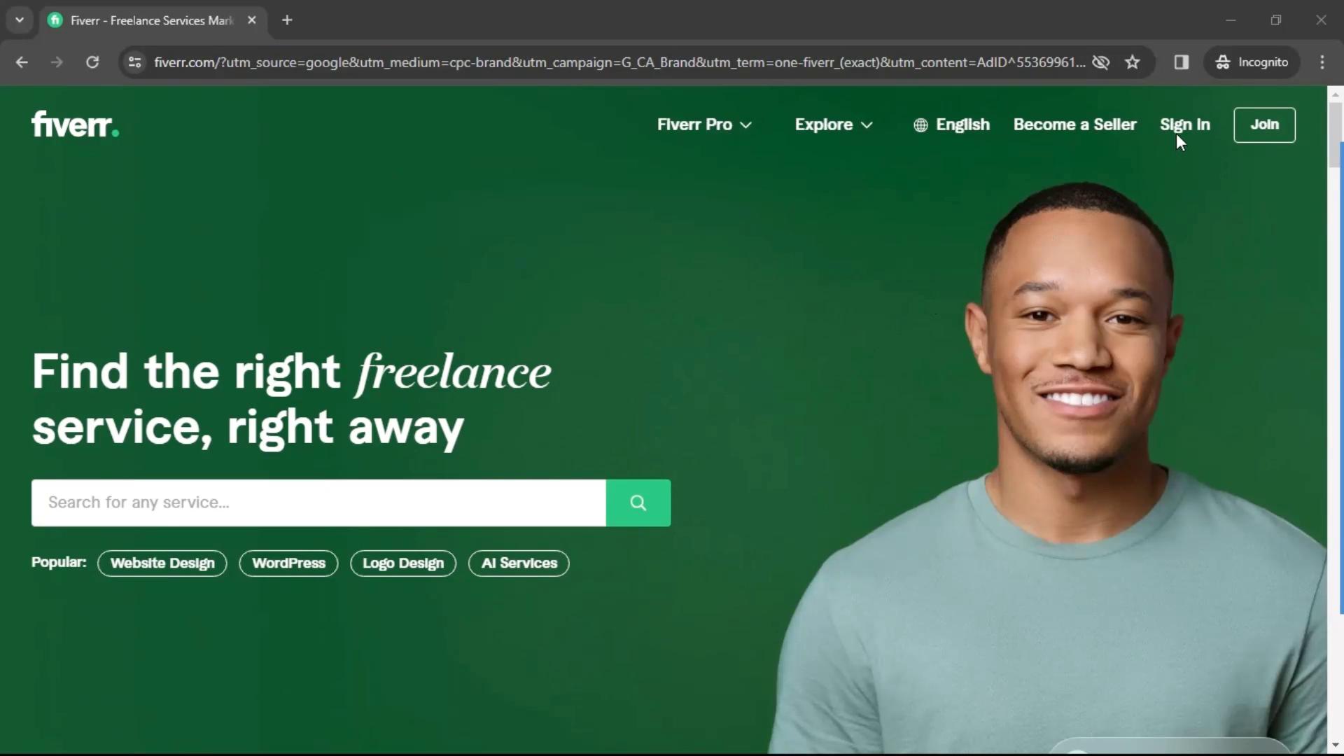 Logging in on Fiverr video screenshot