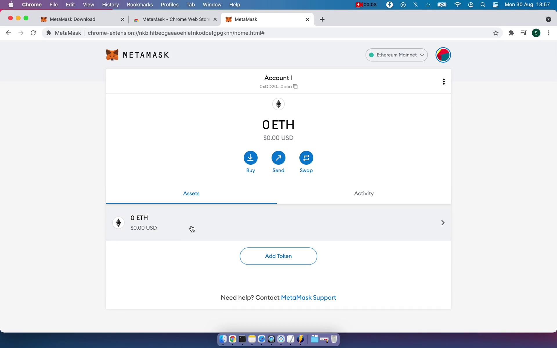 Depositing funds on MetaMask video screenshot