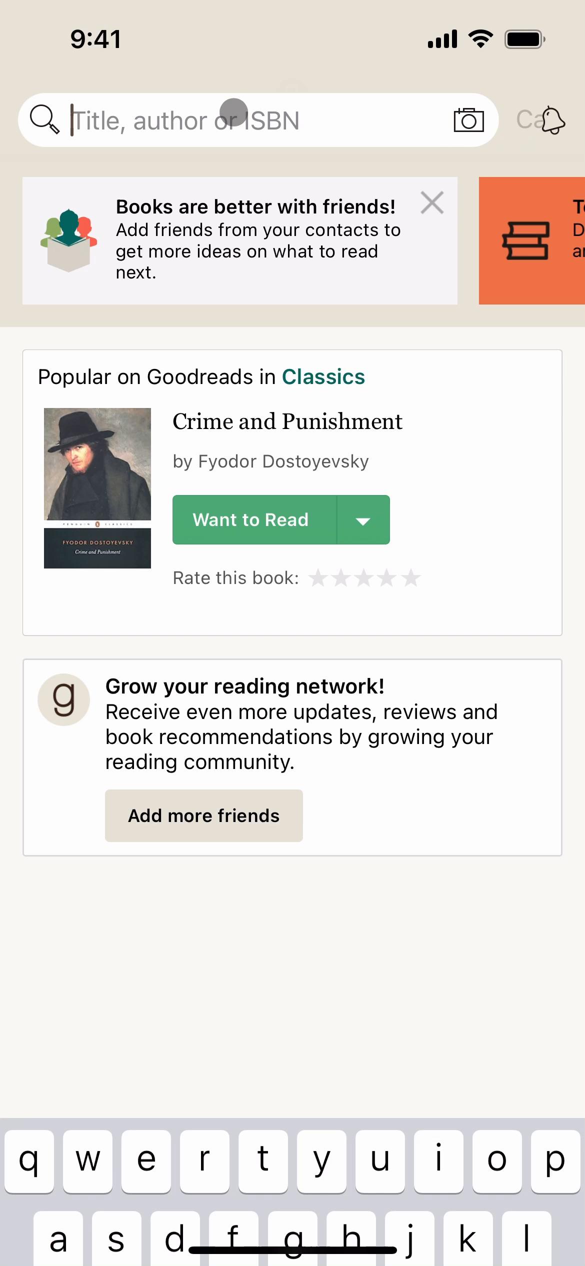 Screenshot of Searching on Goodreads