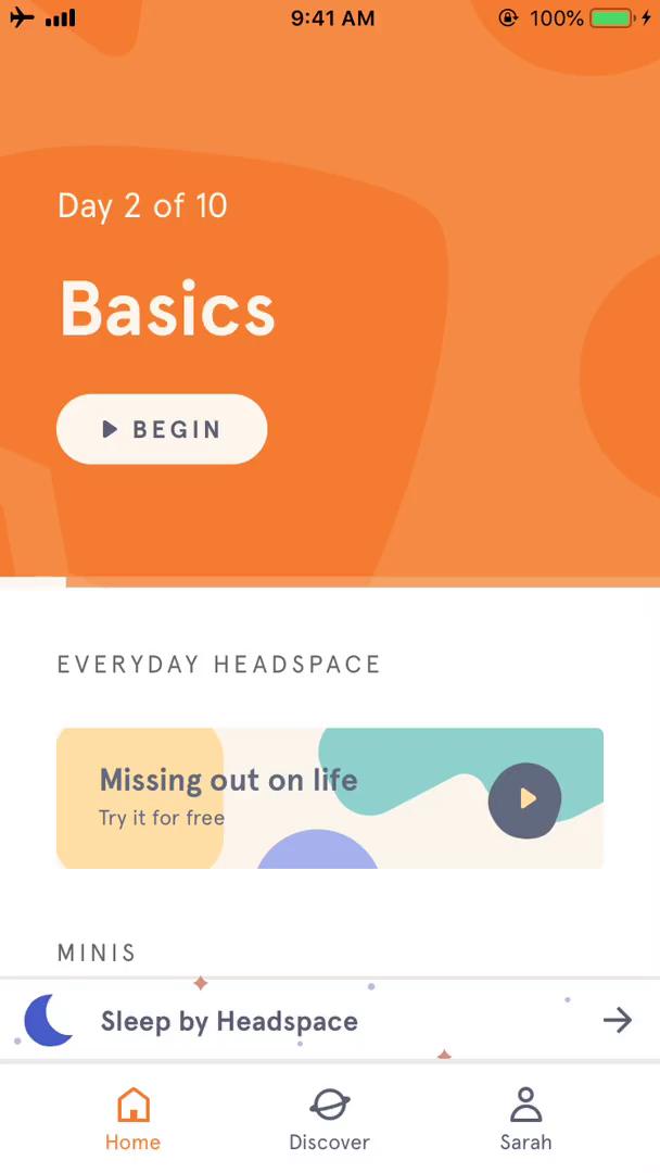 Activity feed on Headspace video screenshot