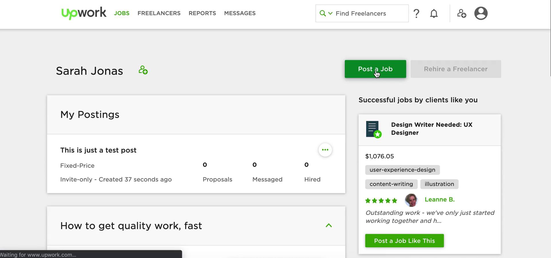 Creating a job post on Upwork video screenshot