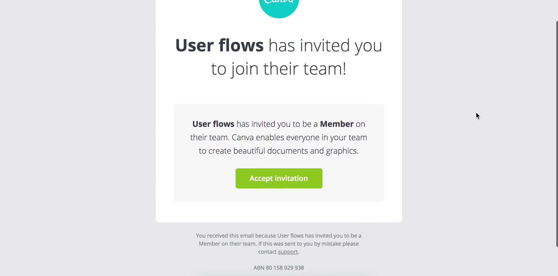 Accepting an invite on Canva video screenshot