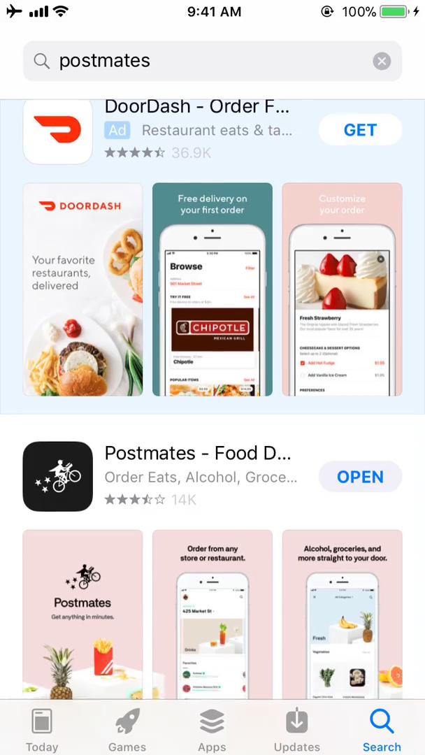 Screenshot of Onboarding on Postmates