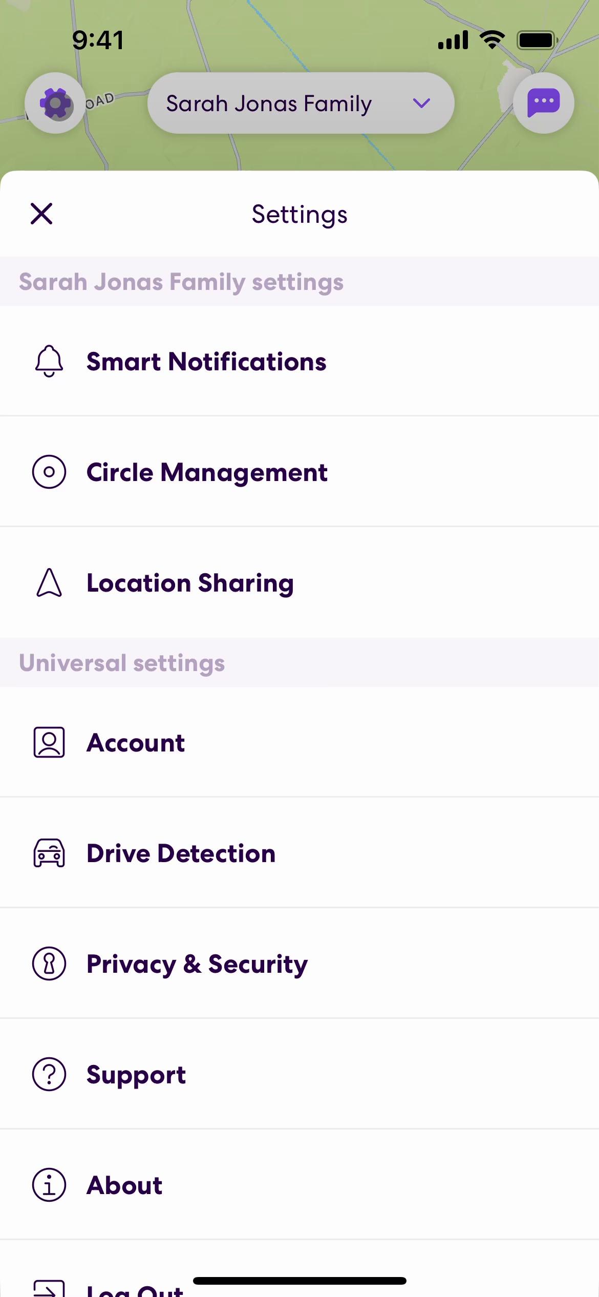 Screenshot of Settings on Life360