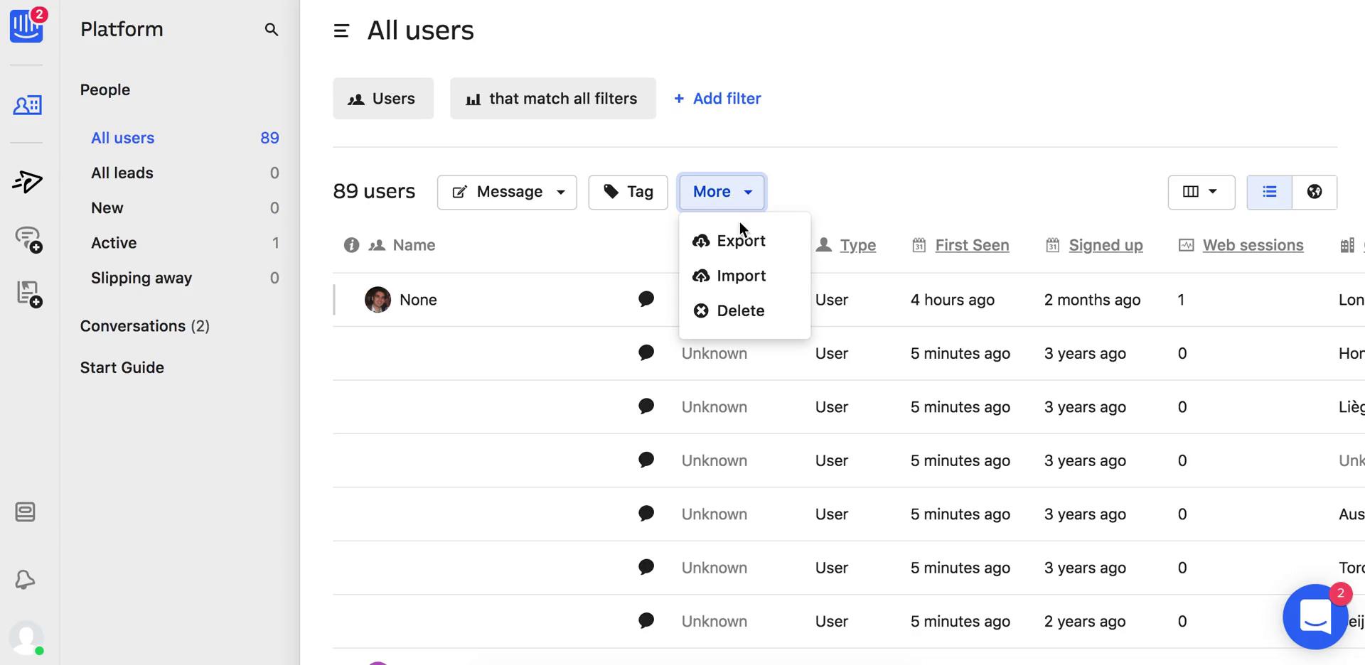 CSV import on Intercom video screenshot