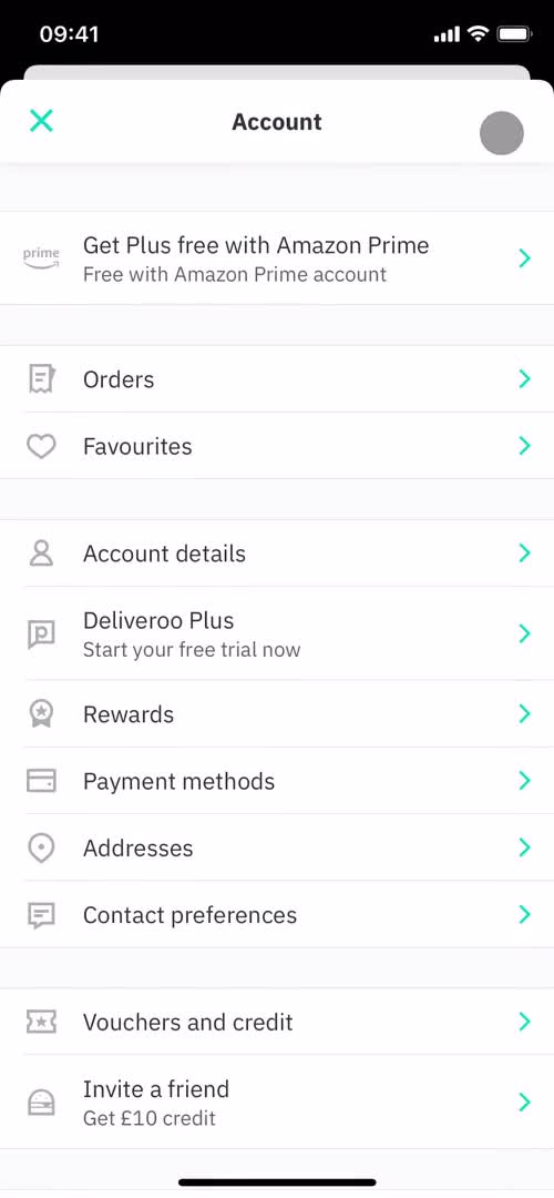 Deliveroo account screenshot