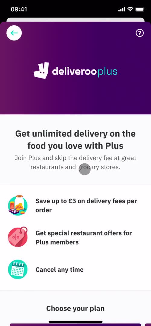 Deliveroo membership screenshot