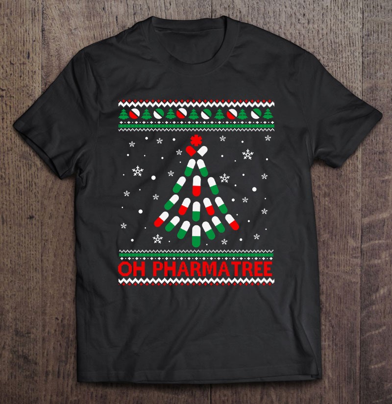 Oh Pharmatree Christmas Pills Tree Xmas Pajamas Gift Ugly Shirt Gift Man Black Size Up To 5xl