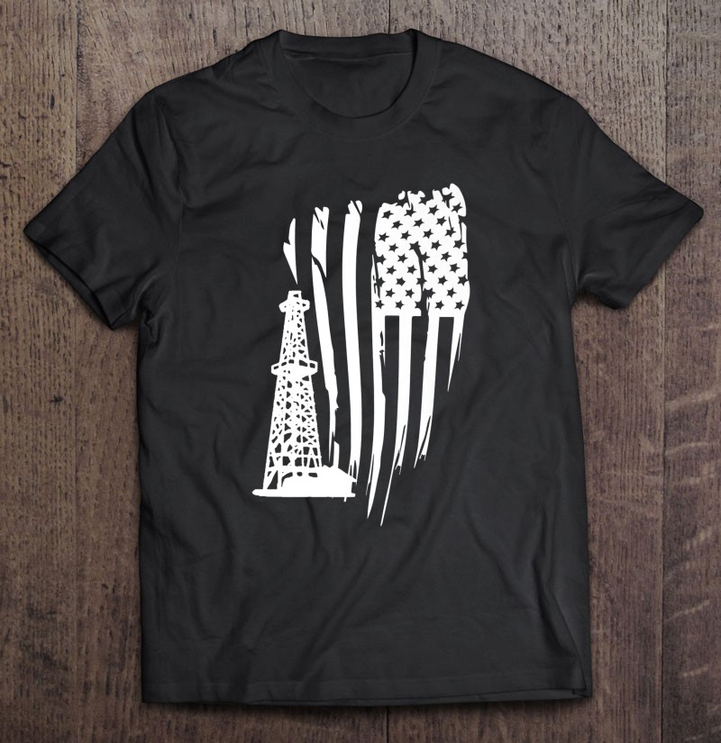 Oilfield American Flag Oil Rig Shirt Prem Shirt Gift Man Black Size Up To 5xl