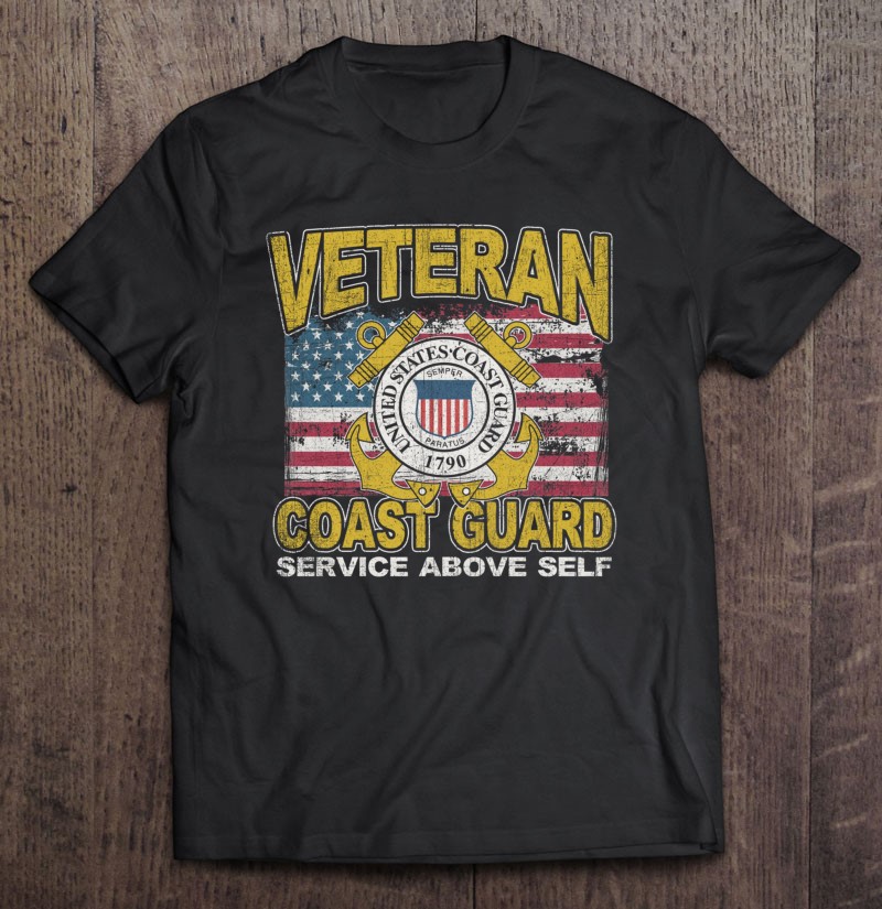Veteran Coast Guard Service Above Self Distressed Shirt Gift Man Black Size Up To 5xl