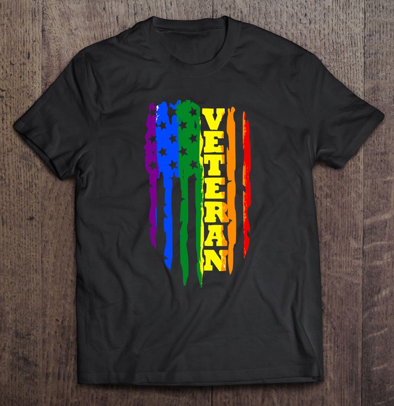 Veteran Lgbt Gay Pride Rainbow American Flag Military Shirt Gift Man Black Size Up To 5xl