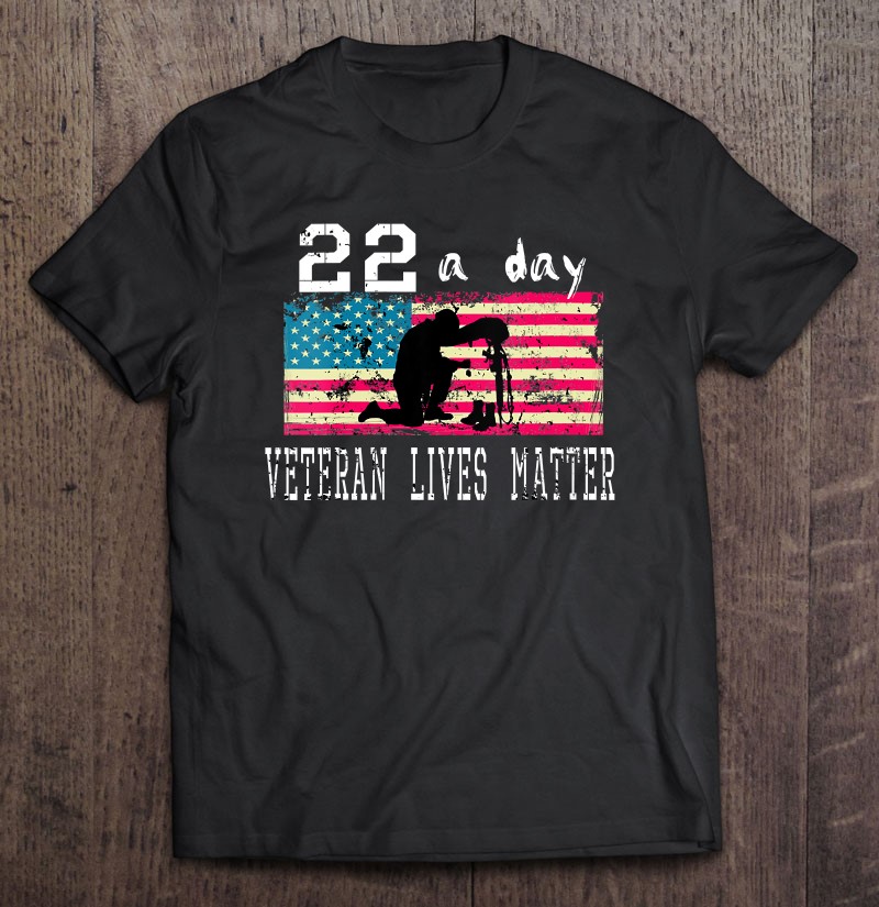 Veteran Lives Matter Suicide Awareness Ptsd Veteran 22 A Day V-neck Shirt Gift Man Black Size Up To 5xl