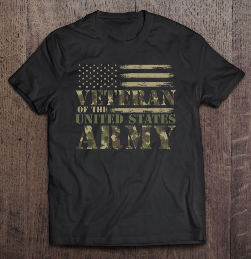 Veteran Of The United States Army Camouflage Us Flag Veteran Pullover Shirt Gift Man Black Size Up To 5xl