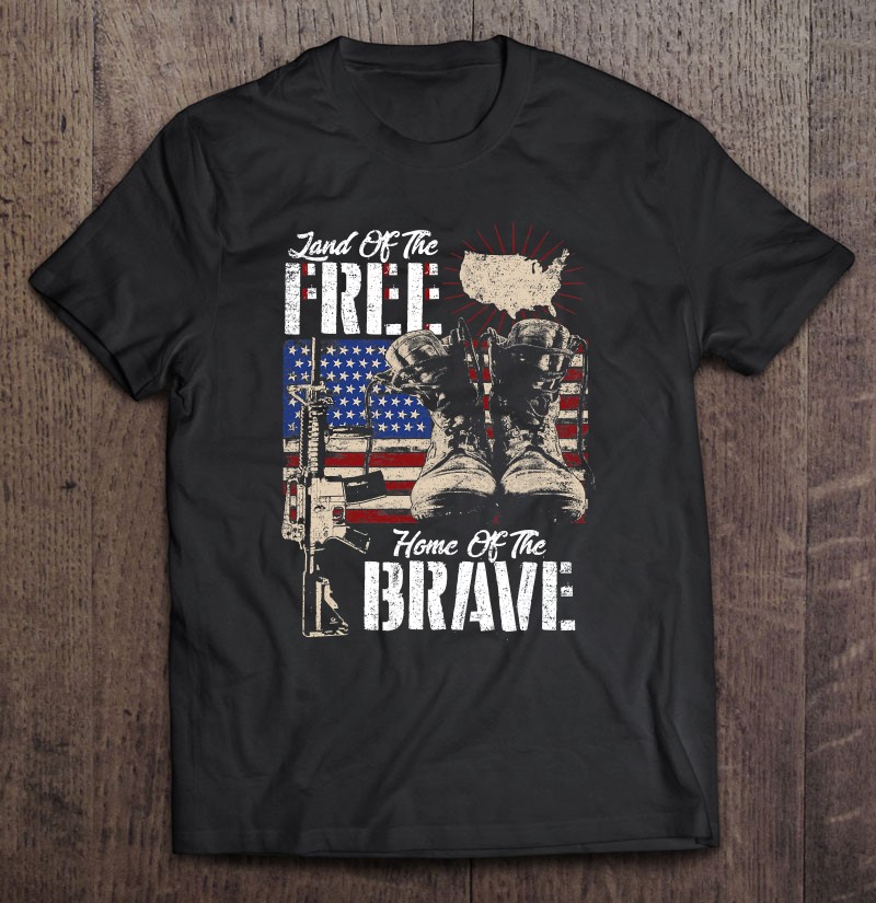 Vintage Land Of The Free Home Of The Brave Us Army Veteran Shirt Gift Man Black Size Up To 5xl