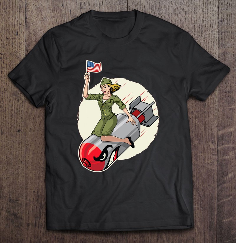 Vintage Pin Up Girl Bomber Girl Riding Bomb Shirt Gift Man Black Size Up To 5xl