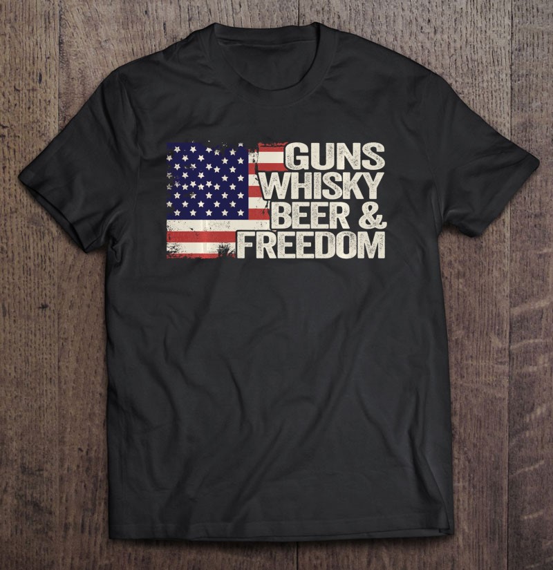 Vintage Retro Gun Whisky Beer Freedom American Flag Funny Pullover Shirt Gift Man Black Size Up To 5xl