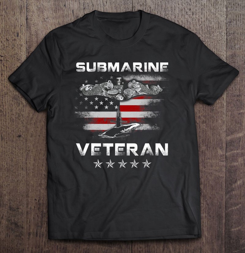 Vintage Submarine Veteran American Flag Patriotic Shirt Gift Man Black Size Up To 5xl